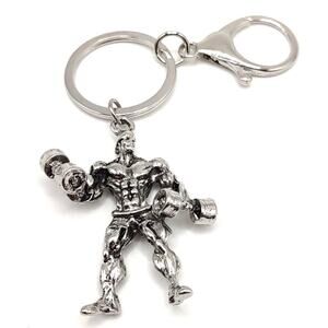 Stainless Bodybuilder Keychain Weightlifting Fitness Gym Bro Birthday Gift - NEW